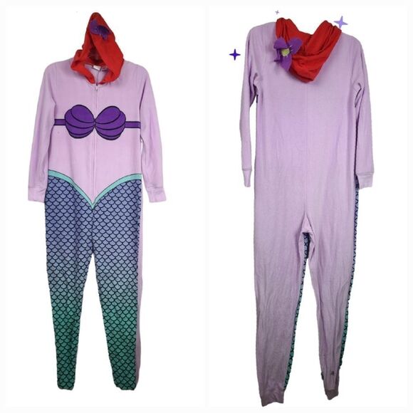 Disney Ariel Mermaid Women's XS Onesie Fleece Union Suit Pajama Sleepwear 1pc PJ - Picture 2 of 6